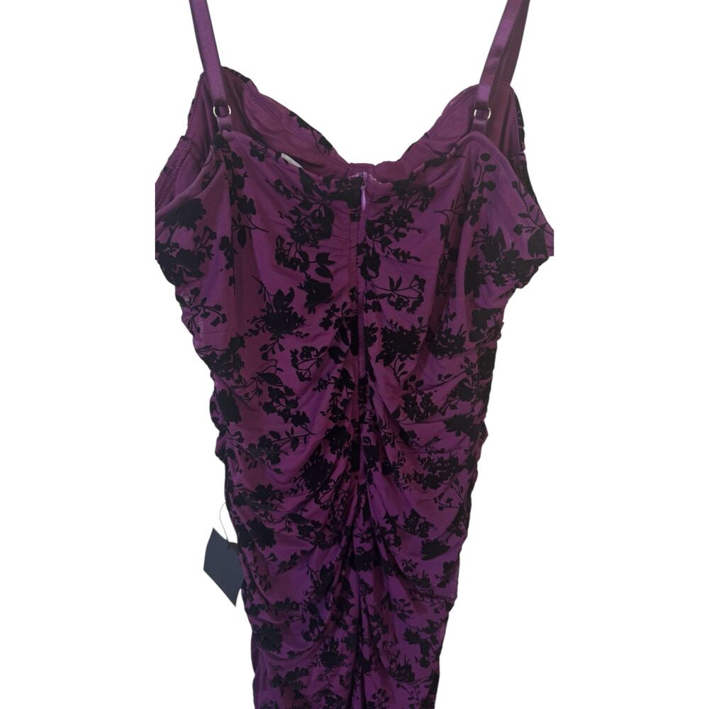 LULU'S NWT Decadent Flirt Purple Mesh Velvet Ruched Bodycon Midi Dress Size XL - Picture 9 of 14